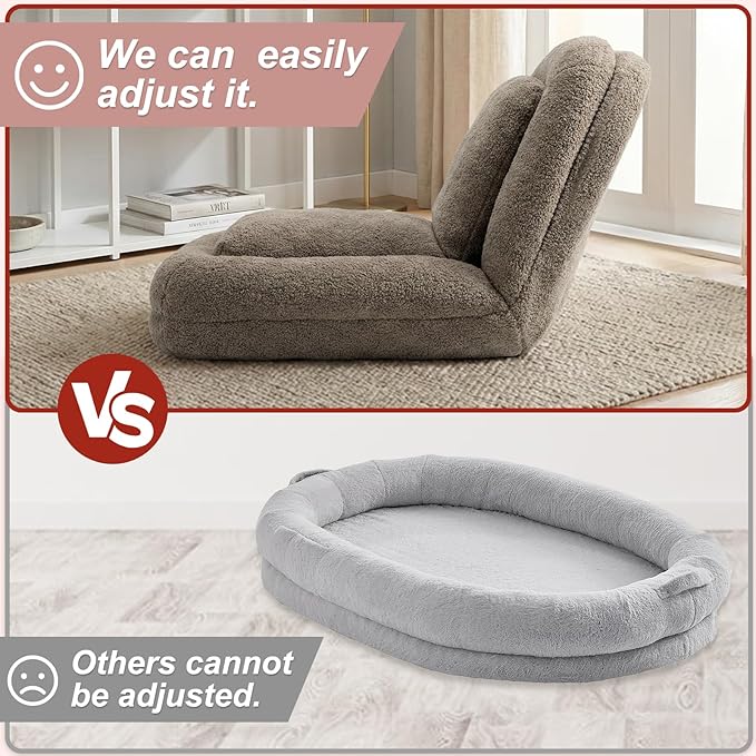 Human Dog Bed Lazy Sofa Couch Plush Floor Gaming Chair5 Adjustable Position sit Sleep fold Suit to Put in Bedroom Living RoomSpace Saving Design Taupe