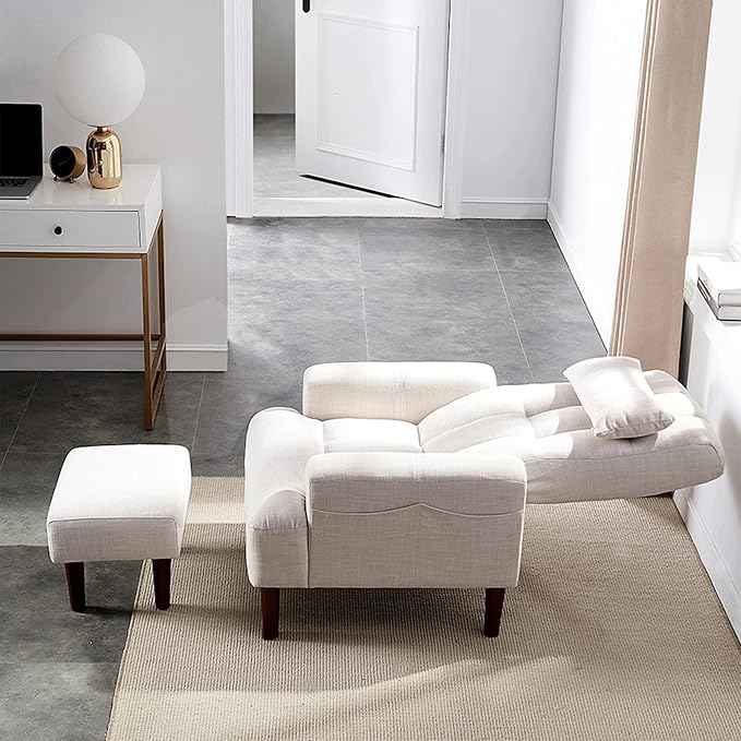 Redde Boo Modern Design Living Room Cream White Recliner Soft Cozy Sofa Chair with Ottoman