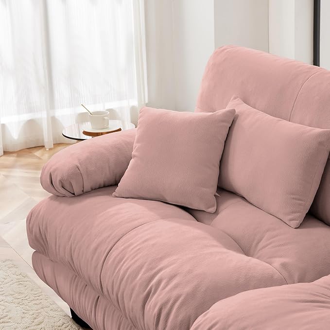 Cloud Sectional Couch 94.4 Chenille L-Shaped Deep 2 Seater Modular Sofa for Living Room Upholstered Wide Arm Sofa with Convertible OttomanPink