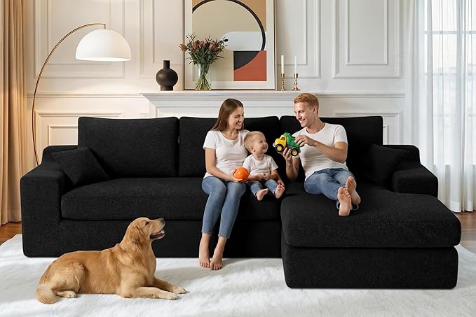 HABUTWAY 101'' Modular Sectional Sofa Cloud Sectional Couches for Living Room Comfy Boneless Couch with Deep Seat Modern L-Shape Sofa with Chaise No Assembly Required (Black Right Facing Chaise)