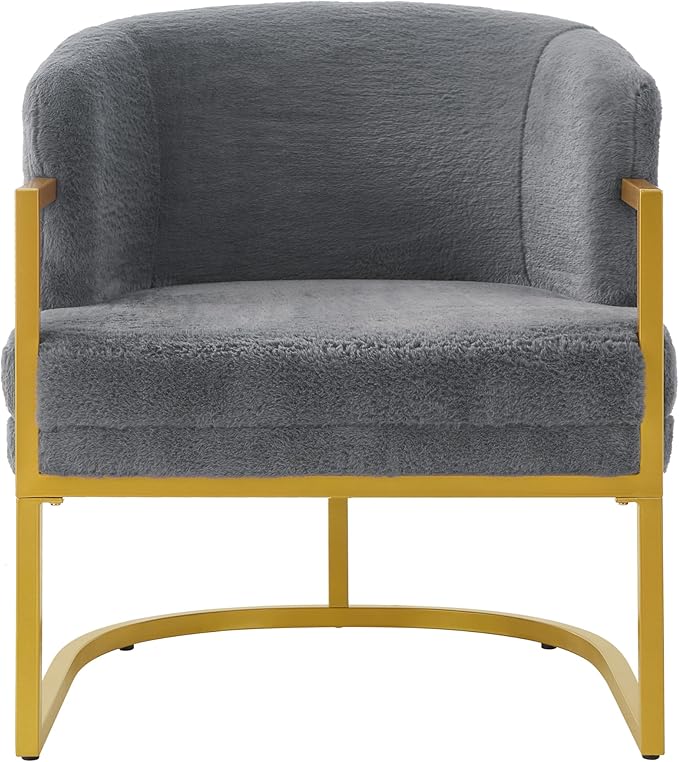 Modern Accent Chair with Gold Metal Frame Cozy Armchair Upholstered Reading Chair with Ergonomic Curved Backrest for Living Room Office (Grey-36)