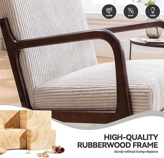Mid Century Modern Accent Chairs Set of 2 Living Room Chairs Boho Armchair Set of 2 with Lumbar Pillow Solid Wood Frame &amp Corduroy Fabrics for Living Room Bedroom
