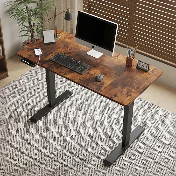 55 Electric Standing Desk Adjustable Height Seated Stand up Computer Desks for Work Office Home Ergonomic Lift-up Gaming Tables with USB Charging Port (Brown-55)