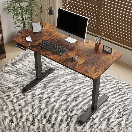 48 Electric Standing Desk Adjustable Height Brown Seated Stand up Computer Desks for Work Office Home Ergonomic Lift-up Gaming Tables with USB Charging Port (Brown)