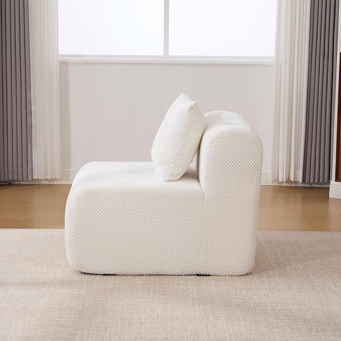 Folding Sofa Bed Convertible Floor Sleeper Chair Comfy Futon Floor Couch 2 in 1 Pull Out Single Boneless Sofa for Living Room Bedroom Removable Ottoman No Assemble Ivory