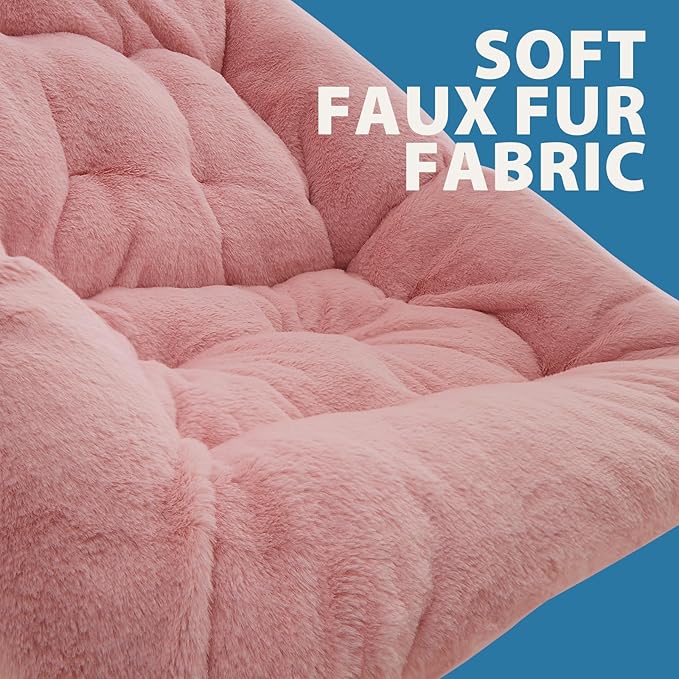 OAKHAM Comfy Chair for Adults Soft Faux Fur Folding Lounge for Bedroom Living Room Dorm Rooms Flexible Reading Chair for Teens Kids X-Large Foldable (Faux Fur-Blush Pink)