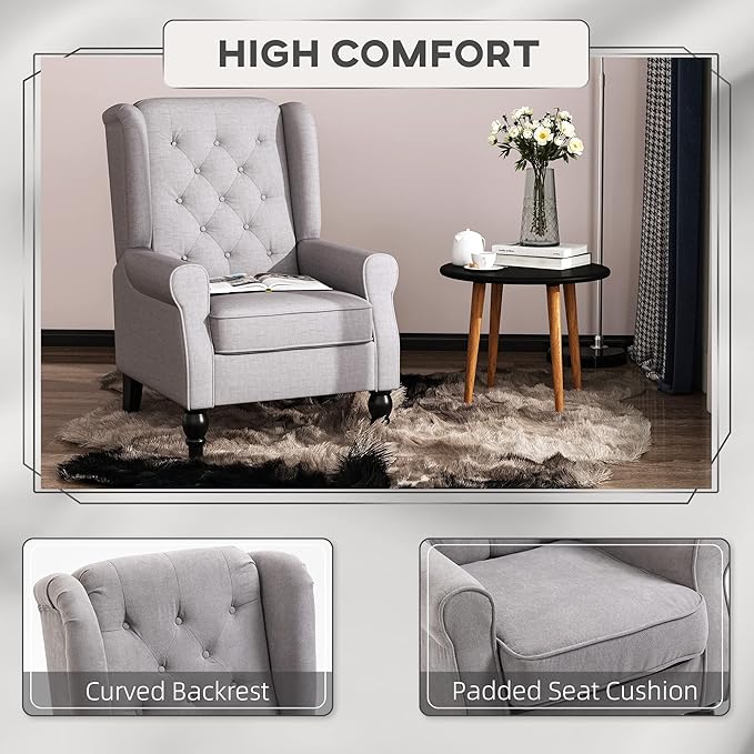 Button Tufted Accent Chair for Living Room Breathable Fabric Diamond-Tufting Thick Padded Seat Modern &amp Traditional Style