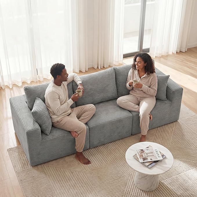 Homall Sectional Couches for Living Room Modern Boneless Couch with Deep Seat Upholstered Cloud Sofa No Assembly Required (Dark Grey Three-Seater Sofa)