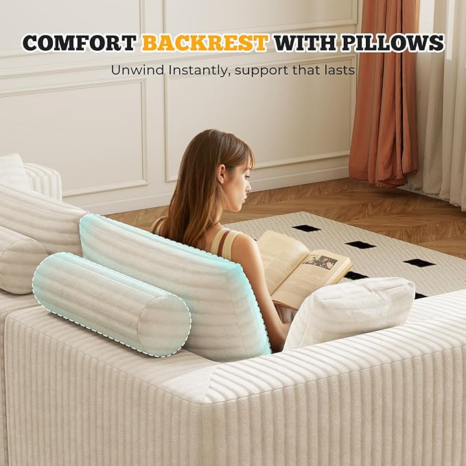 113 Modular Sectional Sofa Bed Convertible Cloud Couches for Living Room with Ottoman 6 Seater Corduroy Boneless Couch Sleeper Sofa Set No Assembly Required Beige 1 PCS