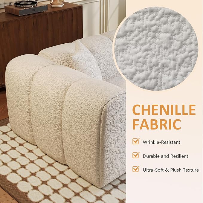 96 Modular Sectional SofaModern Boneless Cloud Couch with Deep SeatUpholstered 4-Seater Sofa Chenille Boucle Couches for Living Room Wide Seat Cozy Loveseat with Armrest (White 96-INCH)