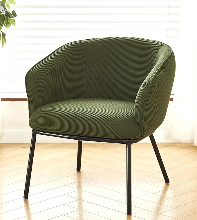 Modern Corduroy Accent Chair with Channel Back Design Black Metal Legs and Soft Upholstery Comfortable Seating for Living Room Bedroom or Office Greenish Blue