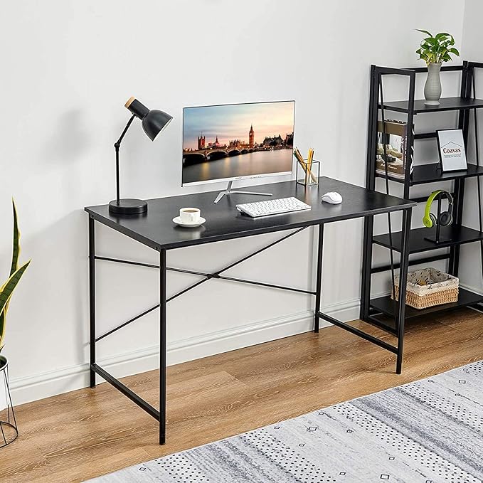 FurnitureR Computer Desk 42.7-Inch Home Office Desk Student Writing Desk with Metal Legs Wood Top Modern Simple Workstation for Small Rooms 42.7 x 23.6 x 29.7 in (Black)
