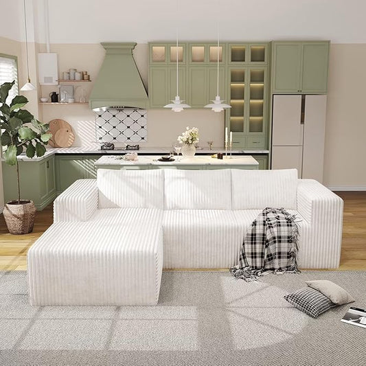 94 Modular Sectional Sofa Boneless Couches for Living Room L-Shape Sofa CouchesCloud Couch Sectional Comfy Corduroy Sofa with Deep Seat No Assembly Required (White 94+Left Facing Chaise)