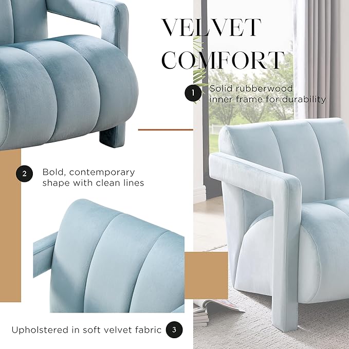 Roundhill Furniture Velmor Contemporary Velvet Accent Armchair Blue
