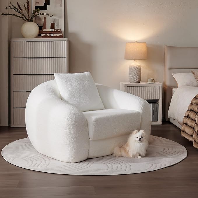 SICOTAS 49.9 Curved Convertible Sofa Couch Bed for Living Room Futon Cloud Boneless Sleeper Chair Pull Out Floor Couch with Deep Seat Single Sofa Foam Lounger No Assembly for Bedroom Apartment White