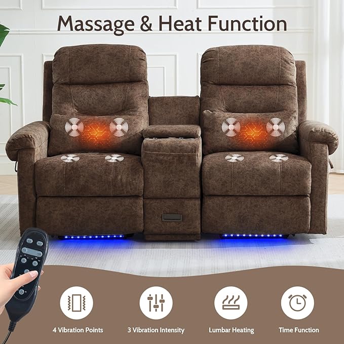 Power Lift Recliner LoveseatVelvet Reclining Loveseat Sofa RV Couch with ConsoleDual Power Lift Recliner Chair for Elderly with Heat and MassageElectric Lift Chairs for Living Room (Brown)