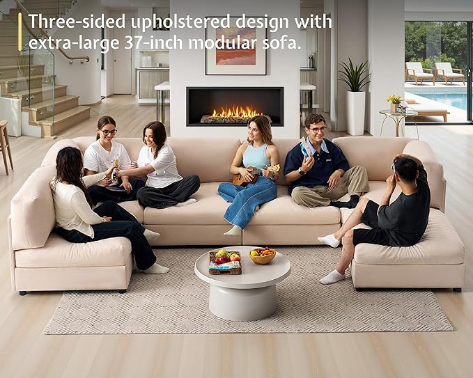 Jocisland 148 Wide U-Shaped Modular Sectional Sofa Convertible Oversized Couch with Ottoman for Living Room Easy Assembly Flexible Layout Scratch-Resistant Linen Beige