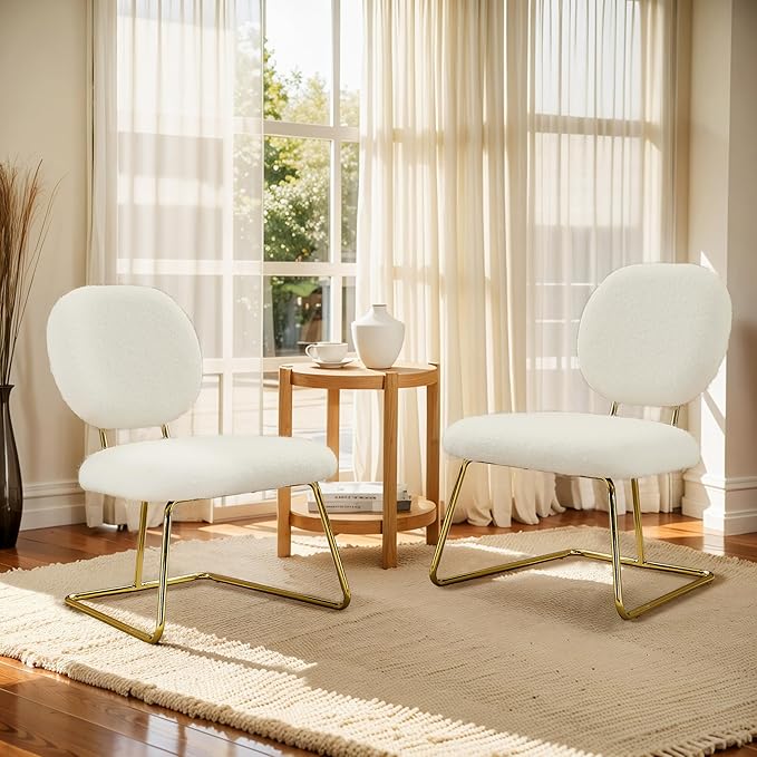 Art Leon Modern Vanity Chair with Back - Furry Upholstered Makeup Chair Living Room Side Chair Modern Accent Chair with Metal Legs for Bedroom Living Room Makeup Studio Manicure Shop White