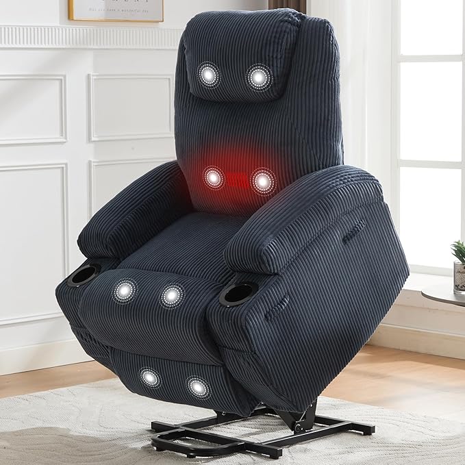 Electric Power Lift Recliner Chair for Elderly Power Lift Reclining Sofa Chairs for AdultsLiving Room Chair with Massage &amp HeatSide Pockets and 2 Cup HoldersBlue