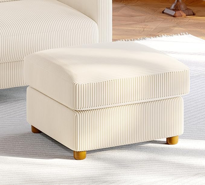 25.2 Couches for Living Room Comfy Beige Ottoman with Storage Foot Rest Tool-Free Setup Small Ottoman Foot Rest for Couch Corduroy Couch for Bedroom Apartment Office