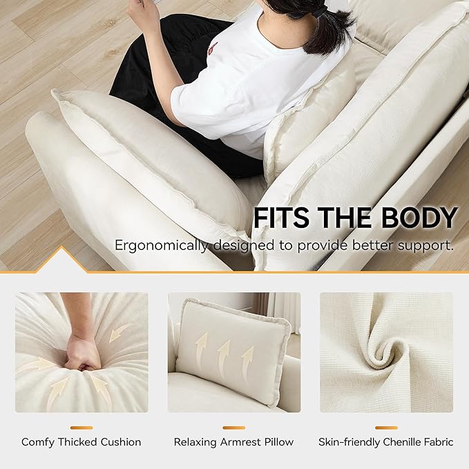 41'' Modern Chenille Oversized Chair Upholstered Accent Living Room Chair with Extra Thicked Deep Seat Single Lounge Chair for Bedroom Small Apartment Beige