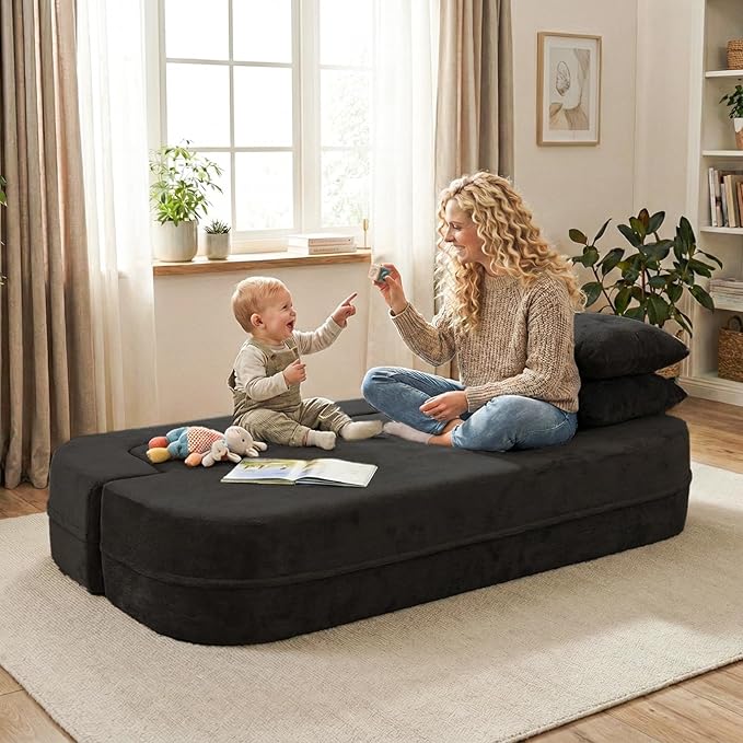 Folding Sofa Bed 78.7 Extra-Long Convertible Sofa Bed with 2 Pillows &amp Blanket 14.6 Thick High-Density Foam Boneless Couch for Bedroom Living Room Apartment Black