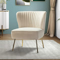 HULALA HOME Velvet Accent Chair Modern Upholstered Cute Side Chair with Gold Metal Legs Armless Wingback Slipper Chair Comfy Living Room Chair for Bedroom Guest Room VanityTAN