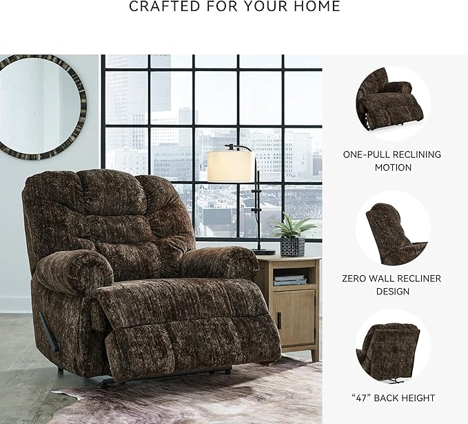 Signature Design by Ashley Movie Man Classic Tufted Velvet Manual Zero Wall Recliner Dark Brown