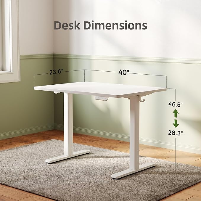 INNOVAR Electric Standing Desk Adjustable Height Stand up Desks 40 x 24 Inches Sit Stand up Desk for Home Office Computing 3-Preset Memory Height Ergonomic Rising Desks White