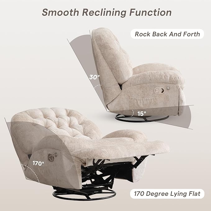 360° Swivel Rokcer Recliner for Adults Manual Rocking Chair for Living RoomBedroom (Chenille Beige)