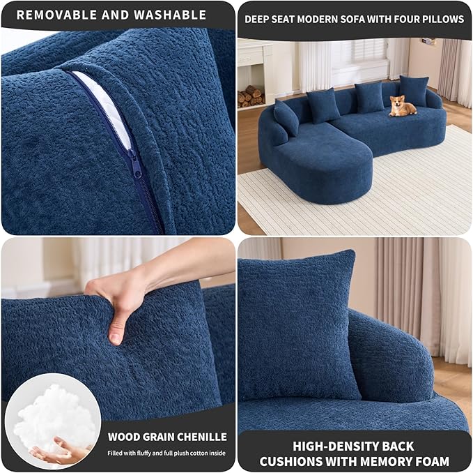 KEIKI L-Shaped Chenille Modular Sectional Couches with Chaise Lounge &amp 4 Pillows 3 Seater Oversized Upholstered Luxury Plush Cloud Sofa for Living Room Apartment Full Sponge Compression