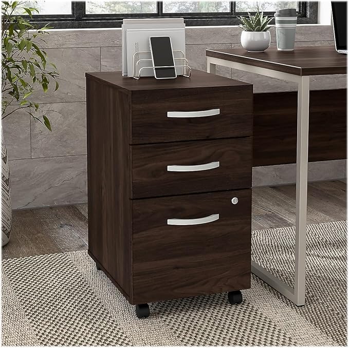 Bush Business Furniture Hybrid 3 Drawer Mobile File Cabinet-Assembled Black Walnut