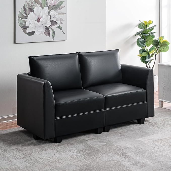 Naomi Home Elizabeth Modern DIY Collection Black/Loveseat/Air Leather