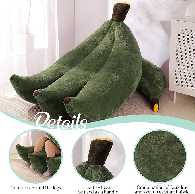 Banana Bean Bag Chair with Ottoman Floor Sofa Bed with Footrest Comfy Convertible Lounger for Adults Plush Couch for Bedroom Living Room or Dorm L-DarkGreen