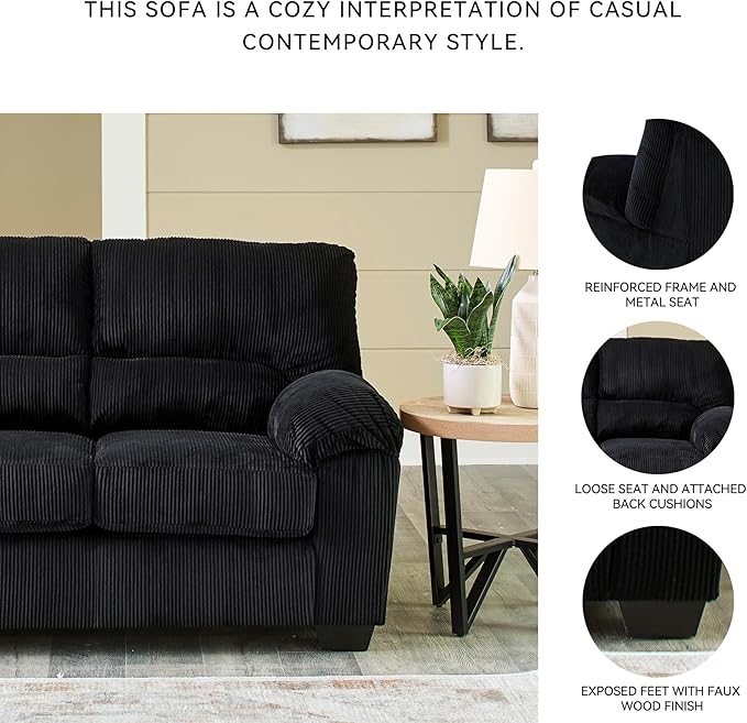 Signature Design by Ashley SimpleJoy Modern Sofa for Living Room Black