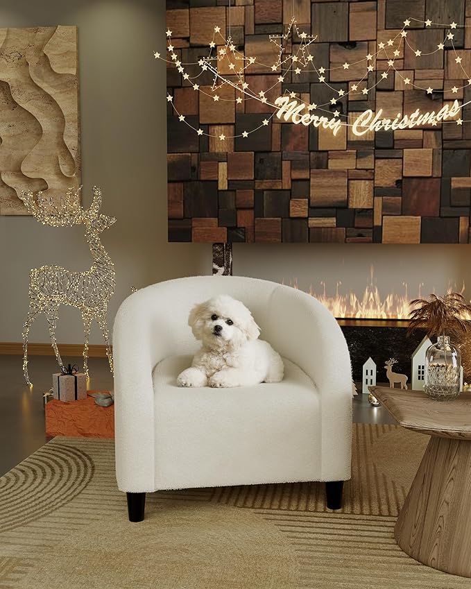 DEXSO Accent Barrel Chair Corduroy Club Chair with Cozy Backrest - Elegant Armchair for Living Room Bedroom Office &amp Reception Room Lightweight and Easy to Assemble-White