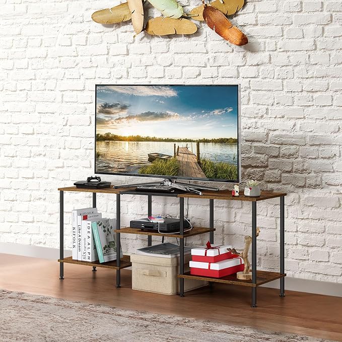 OYEAL Small TV Stand for Bedroom up to 50 inch Farmhouse TV Media Entertainment Center with Power Outlets &amp Storage Shelf Rustic TV Console Table for Living Room Rustic Brown