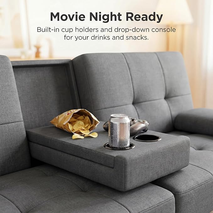 YESHOMY Modern Futon Sofa Bed Convertible Futon Couch with Adjustable Backrest Futon Loveseat Sleeper Sofa Bed with Armrest for Living Room Small SpacesLinen Fabric Dark Gray