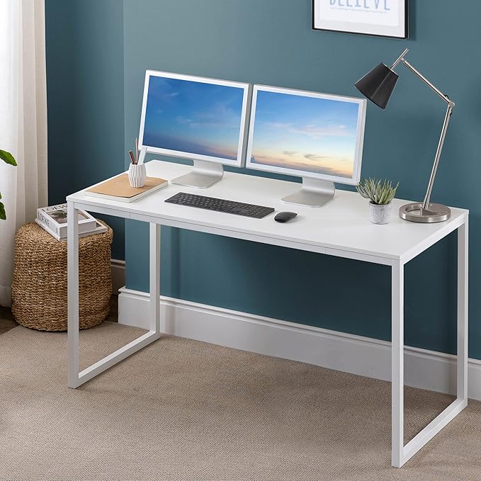 Zinus Jennifer 55 Inch White Frame Desk Computer Workstation Office Desk Easy Assembly White
