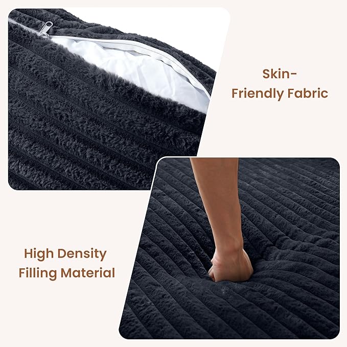 67 Square Chaise Lounge Single Floor SofaOversized Upholstered Boneless Corduroy Couch Deep Seat Sleeper Sofa Bed No Assembly Required Couches for ApartmentBlack