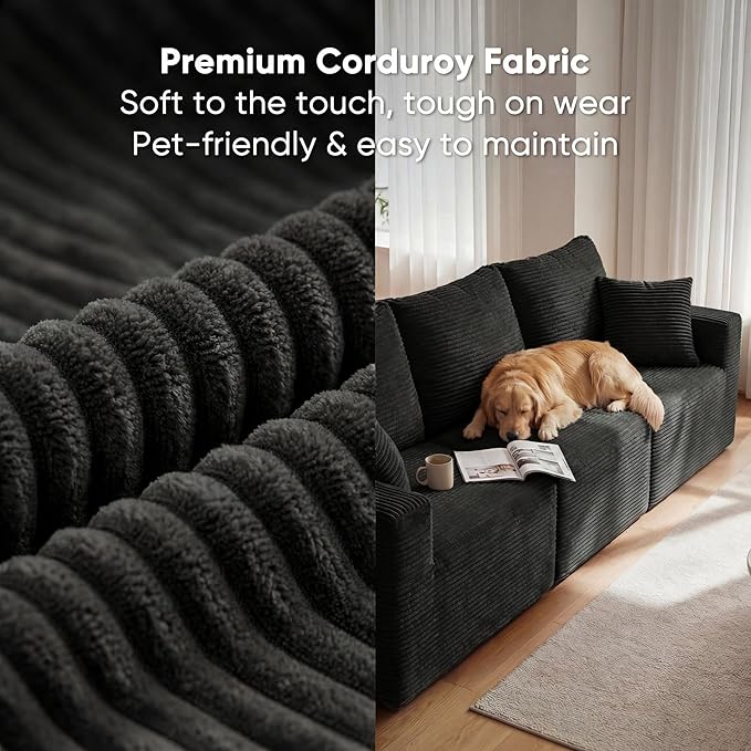 Homall Sectional Couches for Living Room Modern Boneless Couch with Deep Seat Upholstered Cloud Sofa No Assembly Required (Black Four-Seater Sofa)