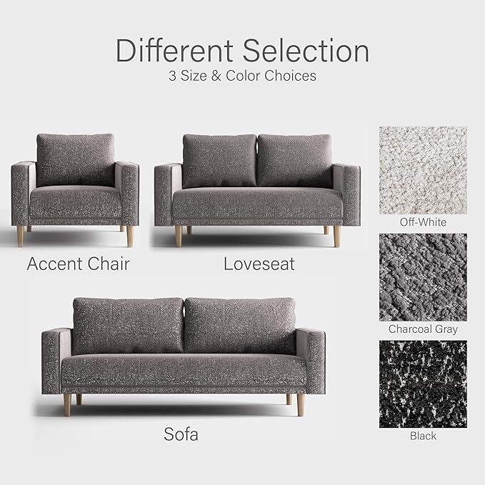Furniture of America Oriana Contemporary Boucle Loveseat Couch with Back Pillows and Wooden Legs Comfy Fabric Upholstered Small Sofa for Living Room Bedroom Home Office Charcoal Gray