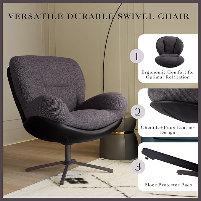 360° Swivel Accent Chair Modern Chenille Lounge Chair for Small Spaces Living Room Office