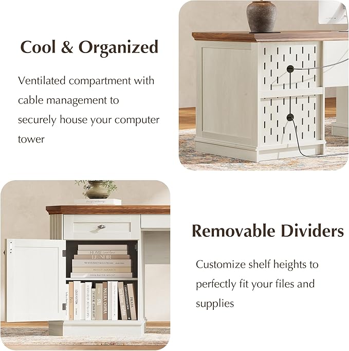 59 Classic Executive Desk with Storage Victorian Executive Desk with Charging Station Keyboard Tray 3 Drawers &amp Cabinet Storage &amp Pedestal Easy Assembly White
