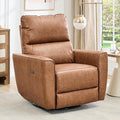 Power Recliner Chair 270° Swivel Rocking Glider with USB Charging Port PU Leather Upholstered Fabric Ergonomic Modern Nursery Chair for Living Room Bedroom Nursery (Power Brown)