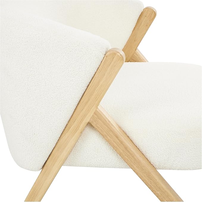 Deco 79 Polyester Living Room Accent Chair Rounded Boucle Side Chair with Angled Wooden Legs Corner Chair 27 x 26 x 28 White