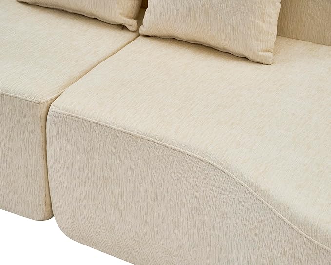 Curved Boneless Sofa Couches 4-Seat Tight Backrest Couch for Living Room Bedroom Boneless Cloud Sofa with 4 Pillows Floor Sofa in A Box No Assembly Required