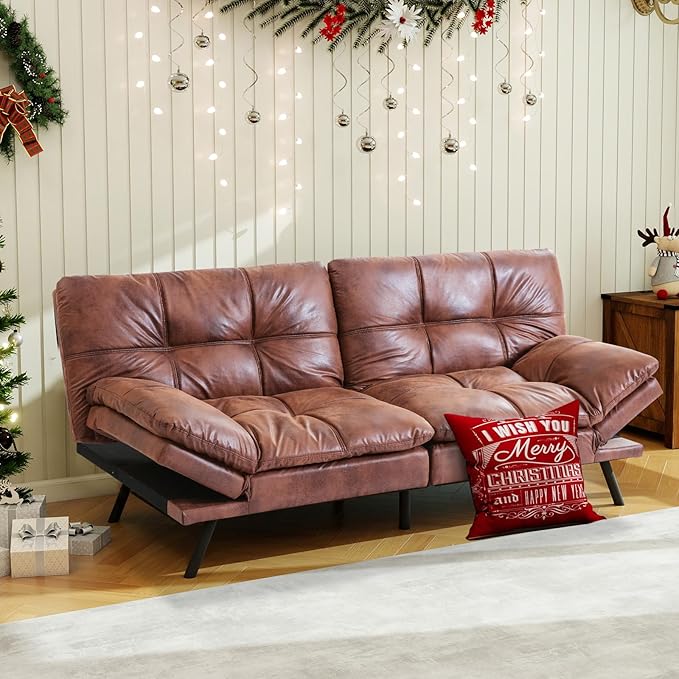 MUUEGM Futon Sofa Bed Couch Sofa Memory Foam Futon Sleeper Sofa Loveseat Convertible Couch Bed for Small Compact Spaces Apartment Brown