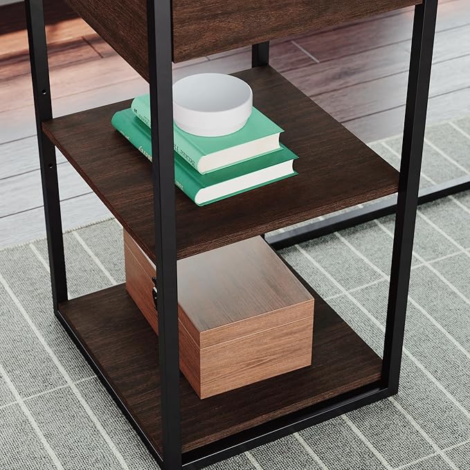 Sauder International Lux Modern L-Shaped Desk Umber Wood Finish