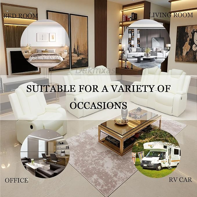 Modern Power Reclining Chair Set Ivory White Breathing Leather Sofa Couches Living Room Sofa Sets Power Recliner Sofa Set with LED Light for Living Room &amp Apartment &amp Home &amp RV